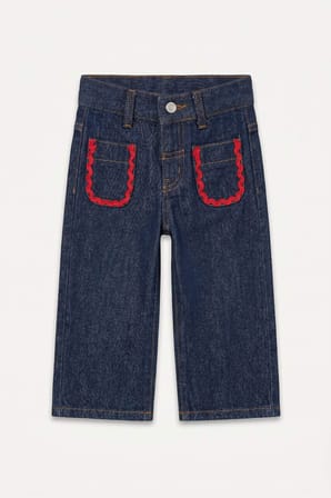 Culotte Şerit Bordür Detaylı Cepli Jean Pantolon Kız Bebek