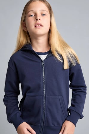 Defacto C8110A8NV241 Lacivert Fermuarlı Kanguru Cepli Kapüşonlu Basic Sweatshirt Hırka Kız Çocuk