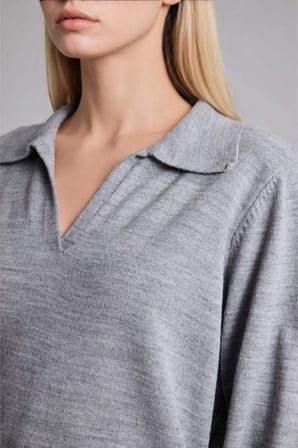 DeFacto Regular Fıt Polo Yaka Gri Melanj Kazak F0405AX26WNGR158