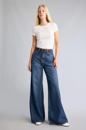 Wide Leg Orta Bel Geniş Paça Jean Pantolon
