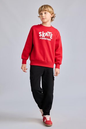 DeFacto Oversize Bisiklet Yaka Sırt Baskılı İçi Yumuşak Tüylü Sweatshirt Erkek Çocuk I0114A826WNRD79