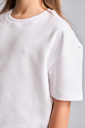 Relax Fit Bisiklet Yaka Düşük Omuzlu Kısa Kollu Basic Tişört Kız Çocuk