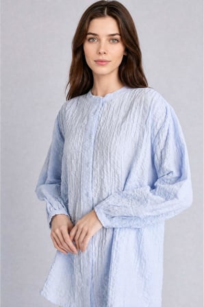 DeFacto Relax Fıt Bisiklet Yaka Gofre Dokulu Uzun Kollu Açık Mavi Tunik D4145AX26SMBE768