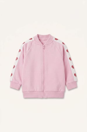 Kalp Desenli V Yaka Kalın Sweatshirt Kumaşı Hırka Kız Bebek