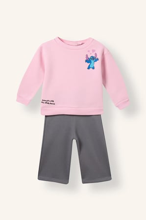 Dısney Lılo & Stıtch Kalın Sweatshirt Kumaşı 2'li Takım Kız Bebek