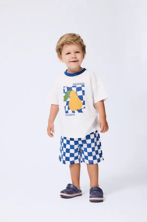 Regular Fit Beli Bağcıklı Dama Desenli Kalın Kumaş Şort Erkek Bebek