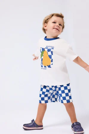 Regular Fit Beli Bağcıklı Dama Desenli Kalın Kumaş Şort Erkek Bebek