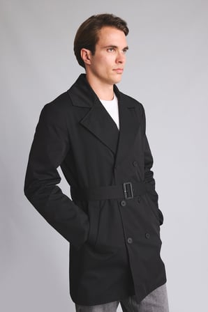 DeFacto Slim Fit Astarlı Düğmeli Cepli Kemerli Mevsimlik Trençkot D5528AX26AUBK27