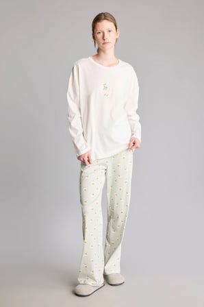 Regular Fit Çiçekli Uzun Kollu 2'li Pijama Takımı