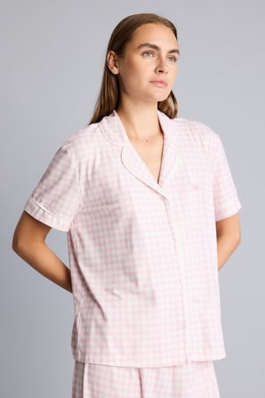 Regular Fit Kısa Kollu Pötikare Desenli Düğmeli Pijama Takımı