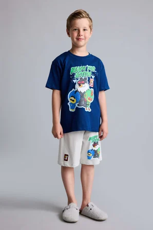 DeFacto %100 Pamuk Super 1 Takım Lisanslı Regular Fıt Elastik Bel 2'li Lacivert Pijama Takımı Erkek Çocuk H7975A826HSNV30