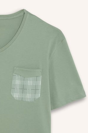 DeFacto %100 Pamuk New Regular Fıt Kısa Kollu 2'li Açık Yeşil Şortlu Pijama Takımı I0877AX26HSGN1107