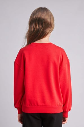 Okula Dönüş Relax Fıt Bisiklet Yaka Sweatshirt Kız Çocuk