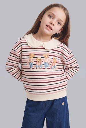 Polo Yaka Hayvan Baskılı Sweatshirt Kız Bebek