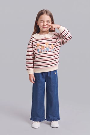 Polo Yaka Hayvan Baskılı Sweatshirt Kız Bebek