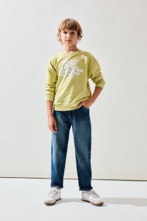 DeFacto Sıcak Tutan Bisiklet Yaka Efekt Baskılı Sweatshirt Erkek Çocuk I0674A826AUGN659