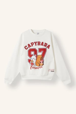 Regular Fıt Bisiklet Yaka Hayvan Baskılı Sweatshirt Kız Çocuk