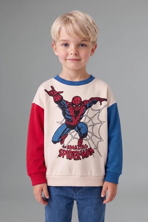 DeFacto Marvel Spider-Man Baskılı Renk Bloklu Oversize Sweatshirt Erkek Bebek I3542A526WNER118
