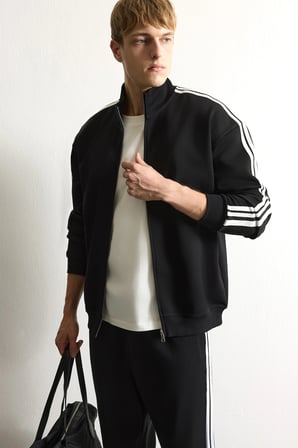 Defacto F0106AXBK81 Siyah Nefes Alabilen Boxy Fit Fermuarlı Dik Yaka Sweatshirt