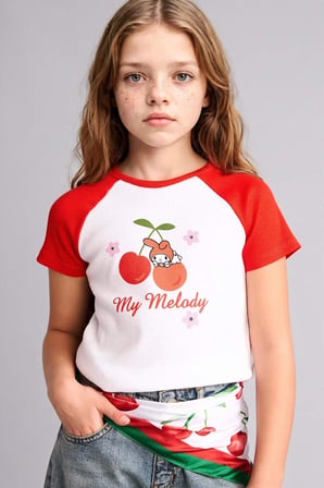 DeFacto My Melody Fıtted Bisiklet Yaka Ribana Kısa Kollu Tişört Kız Çocuk H3479A826HSWT34