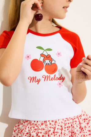 DeFacto My Melody Fıtted Bisiklet Yaka Ribana Kısa Kollu Tişört Kız Çocuk H3479A826HSWT34