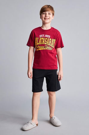 DeFacto %100 Pamuk Galatasaray Kısa Kollu Pijama Üstü Şort Pijama Alt 2'li Pijama Takımı Erkek Çocuk H7340A826HSRD119