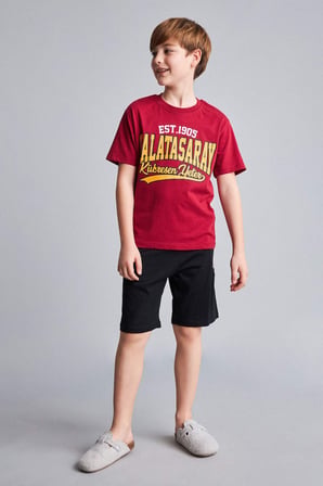 DeFacto %100 Pamuk Galatasaray Kısa Kollu Pijama Üstü Şort Pijama Alt 2'li Pijama Takımı Erkek Çocuk H7340A826HSRD119