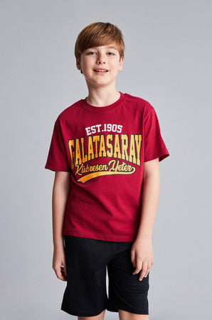DeFacto %100 Pamuk Galatasaray Kısa Kollu Pijama Üstü Şort Pijama Alt 2'li Pijama Takımı Erkek Çocuk H7340A826HSRD119