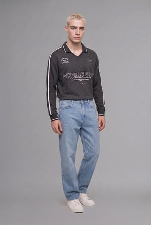 Boxy Fıt Polo Yaka Baskılı Sweatshirt