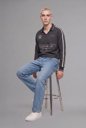 Boxy Fıt Polo Yaka Baskılı Sweatshirt