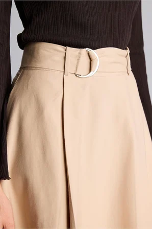 Kemer Detaylı Pileli Regular Fit Twill Maxi Etek