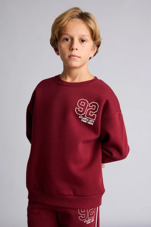 Bisiklet Yaka Numara Baskılı İçi Yumuşak Tüylü Kalın Sweatshirt Erkek Çocuk