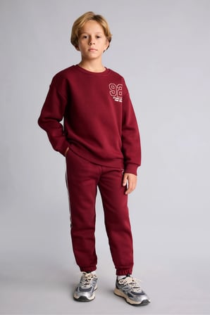 Bisiklet Yaka Numara Baskılı İçi Yumuşak Tüylü Kalın Sweatshirt Erkek Çocuk