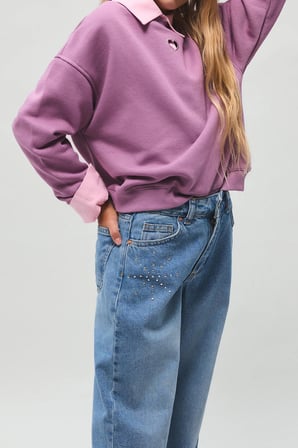 Straight Wide Yıkama Efektli Jean Pantolon Kız Çocuk