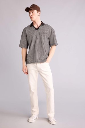 DeFacto Pamuklu Dokulu Boxy Fit Polo Tişört F8351AX26SMBN337