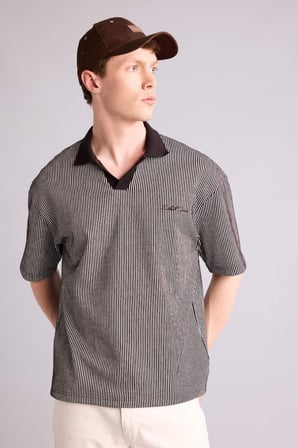 DeFacto Pamuklu Dokulu Boxy Fit Polo Tişört F8351AX26SMBN337