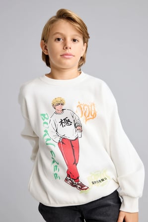 Overshırt Fıt Bisiklet Yaka İçi Yumuşak Tüylü Kalın Sweatshirt Erkek Çocuk