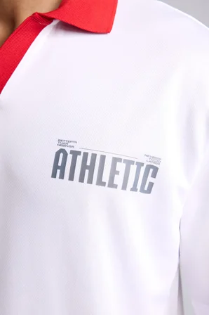 Boxy Fit Kontrast Polo Yaka Sırtı Baskılı Kısa Kollu Polo Tişört