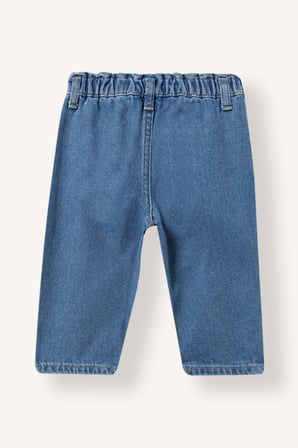 Çiçek Nakışlı Beli Lastikli Baggy Fit Jean Pantolon Kız Bebek