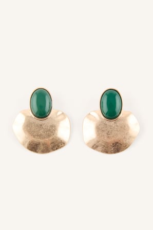 Oval Taşlı Dokulu Metal Kadın Küpe