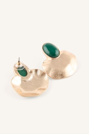 Oval Taşlı Dokulu Metal Kadın Küpe