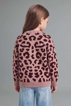 DeFacto Leopar Desenli Bisiklet Yaka Triko Basic Hırka Kız Bebek I4958A526WNBR489