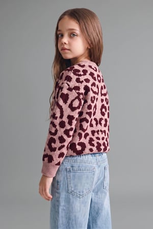 DeFacto Leopar Desenli Bisiklet Yaka Triko Basic Hırka Kız Bebek I4958A526WNBR489