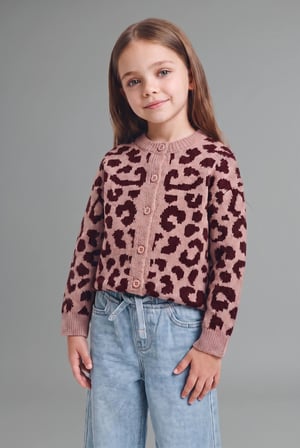 DeFacto Leopar Desenli Bisiklet Yaka Triko Basic Hırka Kız Bebek I4958A526WNBR489