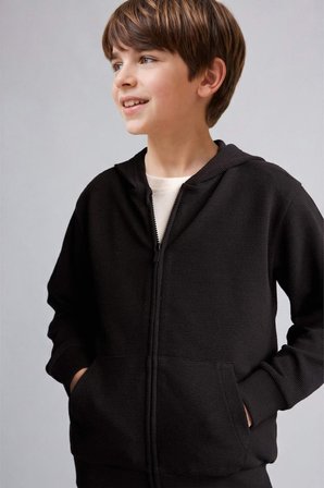DeFacto Kapüşonlu Basic Fermuarlı Cepli Sweatshirt Hırka Erkek Çocuk H2847A826AUBK81