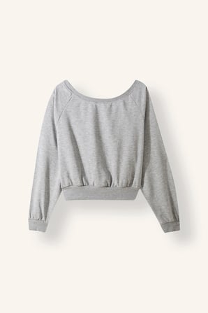 Oversize Kayık Yaka Baskılı Kalın Crop Sweatshirt