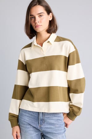 DeFacto Long Fit Polo Yaka Uzun Kollu Çizgili Sweatshirt I2960AX26AUBG759