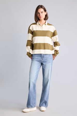 DeFacto Long Fit Polo Yaka Uzun Kollu Çizgili Sweatshirt I2960AX26AUBG759