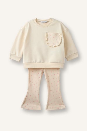 DeFacto Bisiklet Yaka Sweatshirt Üst İspanyol Paça Tayt Alt 2'li Takım Kız Bebek I3840A526WNER233
