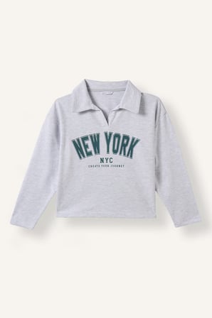 DeFacto Relax Fit Polo Yaka Kolej Baskılı Crop Sweatshirt Kız Çocuk I4898A826AUGR421